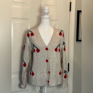 Cherry Patterned Beige Cardigan Sweater
